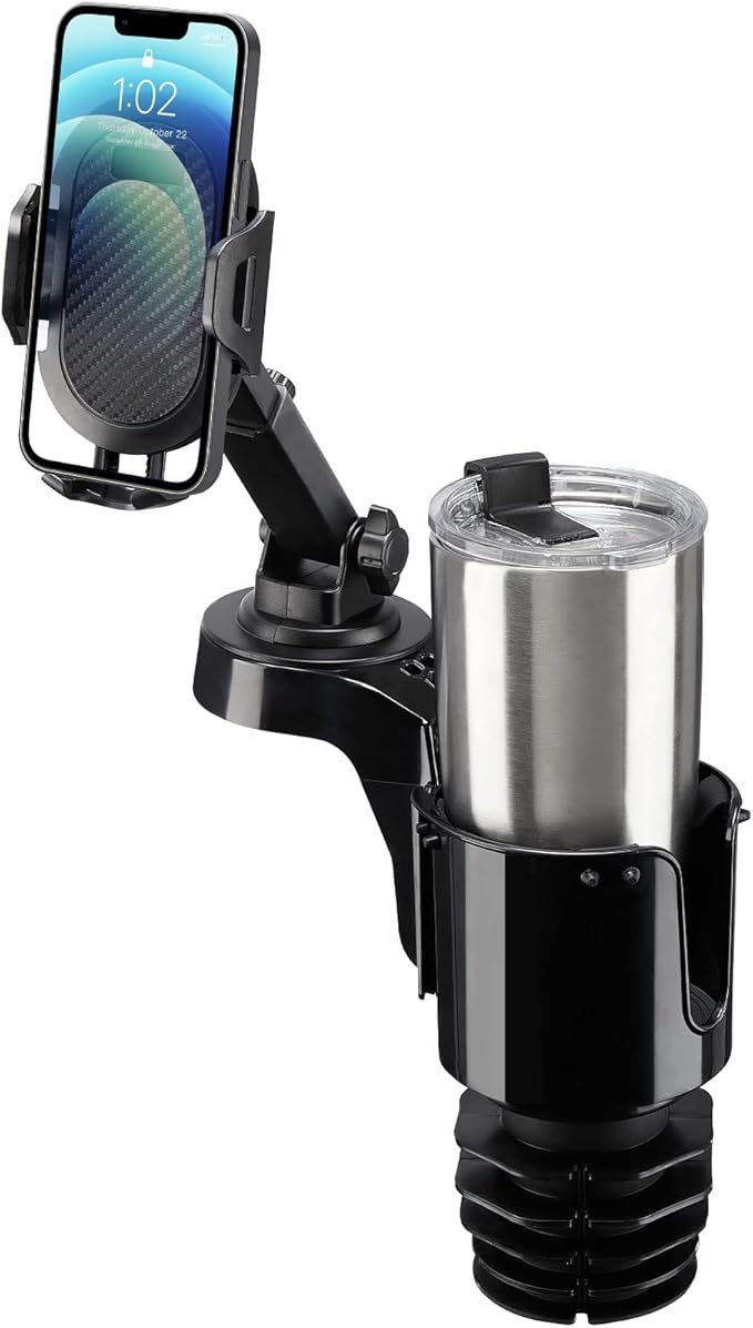 Cup Holder Phone Mount for Car, Car Cellphone Large Adapter Long Arm with 360 Degree Rotation, Compatible iPhone, Samsung & All Smartphones,Black,1 Pack