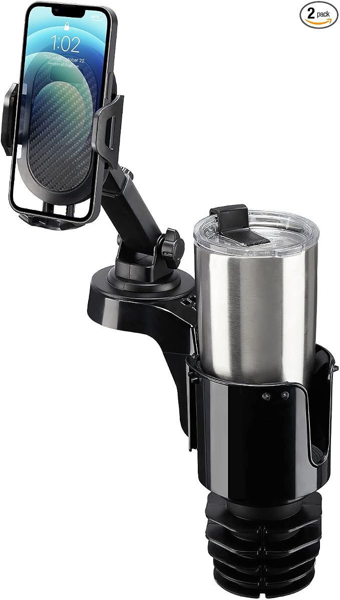 Cup Holder Phone Mount for Car, Car Cellphone Large Adapter Long Arm with 360 Degree Rotation, Compatible iPhone, Samsung & All Smartphones,Black,2 Pack