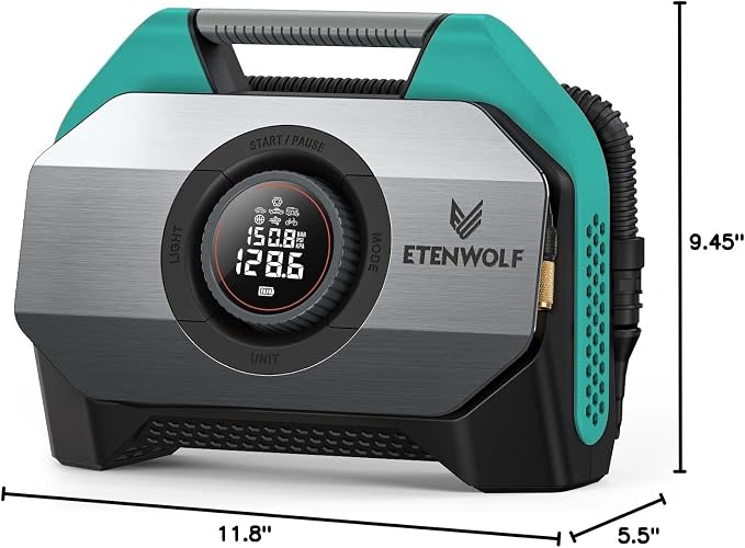 VORTEX S6 Tire Inflator Portable Air Compressor for Heavy-duty Vehicles, Cordless Air Pump for Car & Inflatables with 19200 mAh Battery, 100% Duty Cycle & Dual Cylinder Bike Pump, Dark Cyan