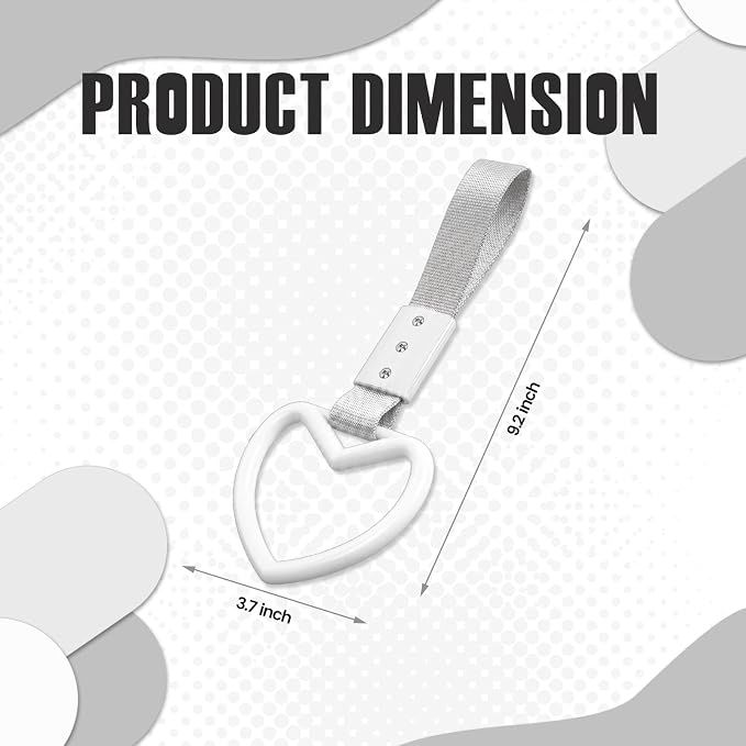 2PCS Heart Shaped Car Handle Straps, Rear Bumper Warning Keychain Ring for Car Exterior Accessories (White-Silver)