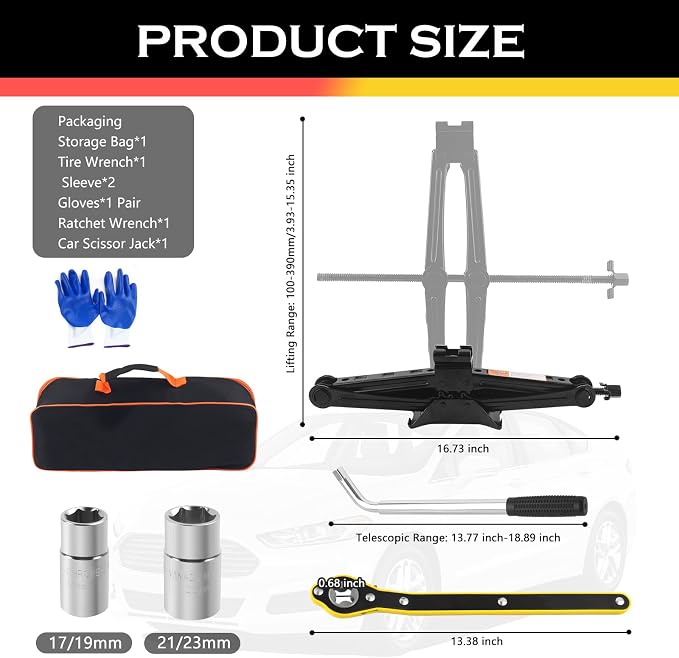 2T Scissor Jack for Car Tool Kit,Heavy Duty Car Tire Changing Kit for Automotive Lifting with Ratchet Wrench & Lug Wrench,Sturdy Cars Jack Kits Automotive Tools Lift Range 3.93-15.35"
