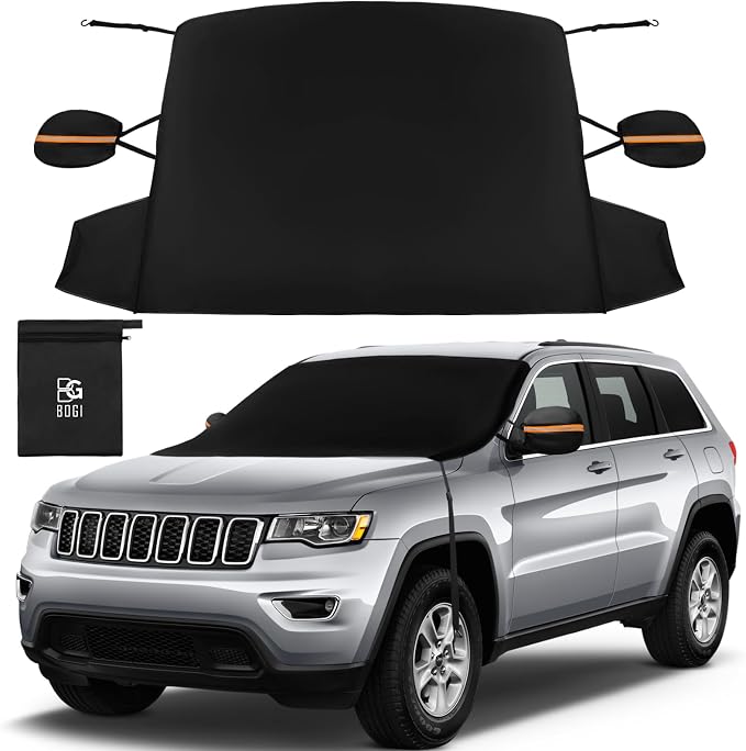 Windshield Cover for Ice and Snow, Heavy Duty 600D Windshield Snow Cover with 2 Mirror Covers Waterproof Car Cover for Snow Windshield Protector for Cars, SUVs, Trucks (77"x47")