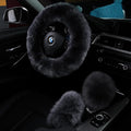 3Pcs Set Fashion Fluffy Fuzzy Wool Fur Soft Steering Wheel Cover with Handbrake Cover & Gear Shift Cover for Women Girls Car Decoration Long Wool Accessories 14 1/2-15 1/2 inchs (Steel)