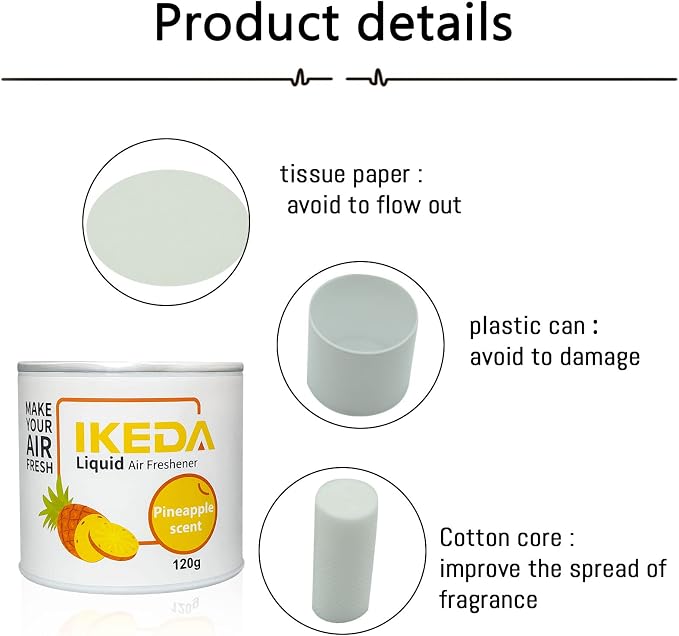 Car Air Freshener: Pineapple Scent Liquid Cans | Odor Elimination | Interior Deodorizer | 45days Long-Lasting Fragrance | Smoke Smell Remover | For Auto Home | 120g | 1 pack
