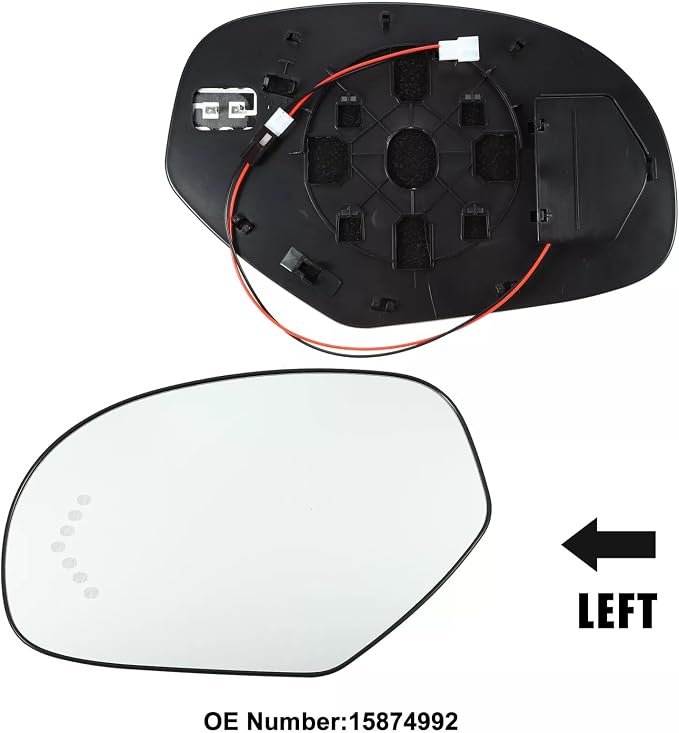 LH Driver Side Mirror Glass Replacement for 2007-2014 Chevrolet Silverado Suburban Tahoe Avalanche GMC Sierra Yukon XL Cadillac Escalade Rearview Side Heated Mirror with signal light Replace GM1325138