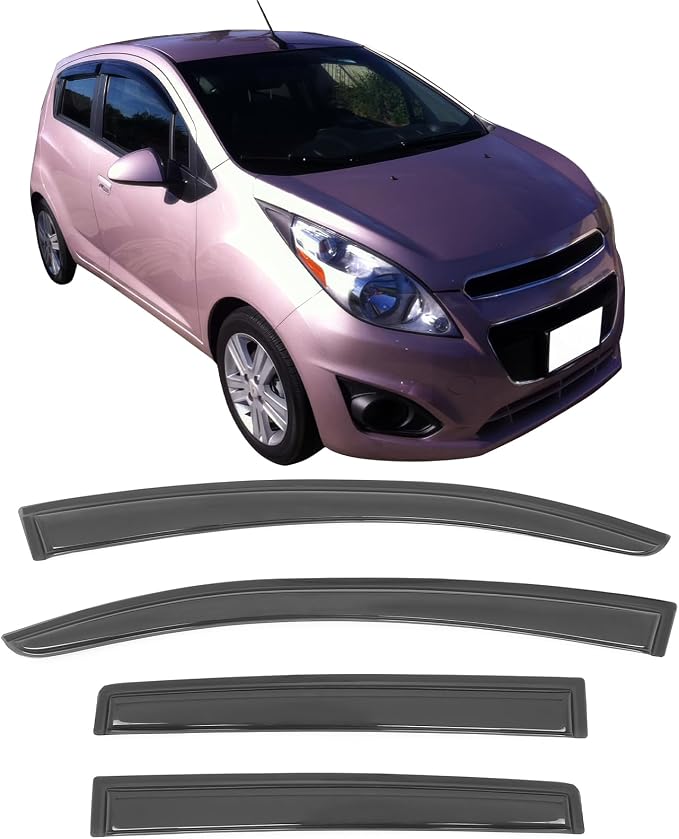 Window Visors Compatible with 2013-2015 Chevy Spark, Hatchback 4Dr Slim line Tape On- Smoke Tint Acrylic by, 2014 |, Hatchback 4Dr, Slim line, Tape On- Smoke, Improve Circulation, Impact Resistant, Waterproof, Tint, 2014