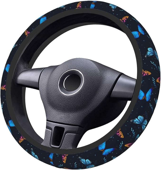 Fancy Butterflies Elastic Steering Wheel Cover Non-Slip Breathable Steering Wheel Protector Fit Auto, SUVs, Truck