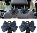 2PCS Car Seat Headrest Hook, Cute Bow Stylish Seat Back Purse Handbag Hanger Organizer, Multi-Purpose Auto Backseat Storage Hook Holder for Umbrella Coat Bag, Universal Fit (Dark Blue)