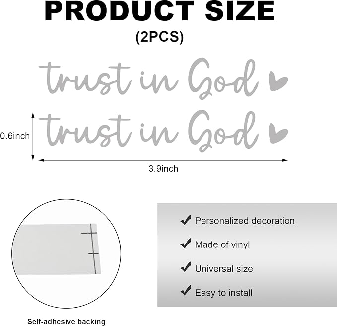 2PCS Trust in God Rearview Mirror Decals, Automotive Vinyl Rear View Mirror Decorative Stickers, Waterproof Trust in God Stickers for Car Truck Laptop, Car Accessories (Silver)