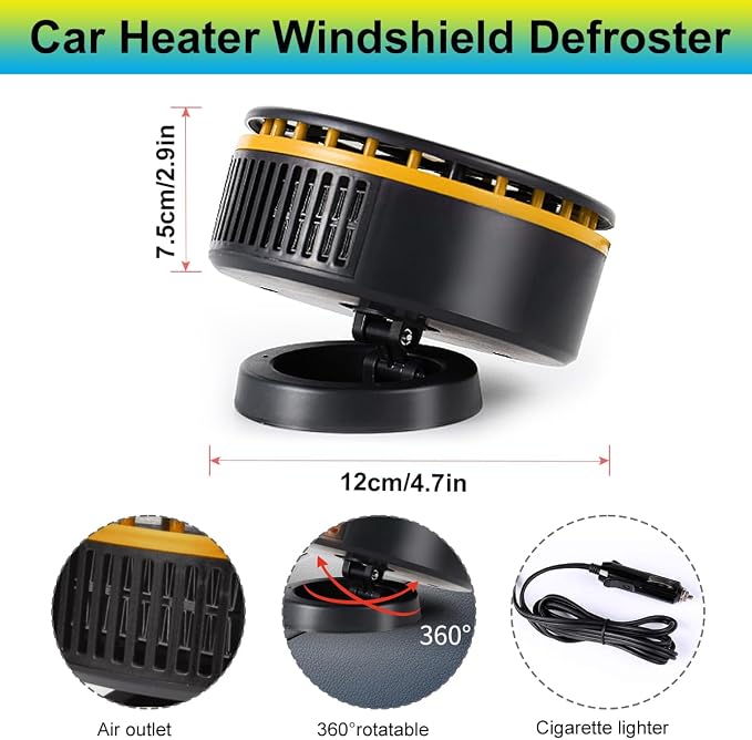 2026 New Upgraded Portable Car Heater for Vehicle, 12V Car Heater Portable, Portable Heater for Car, 360° Rotatable Car Defroster Windshield Heater(Orange&Black)