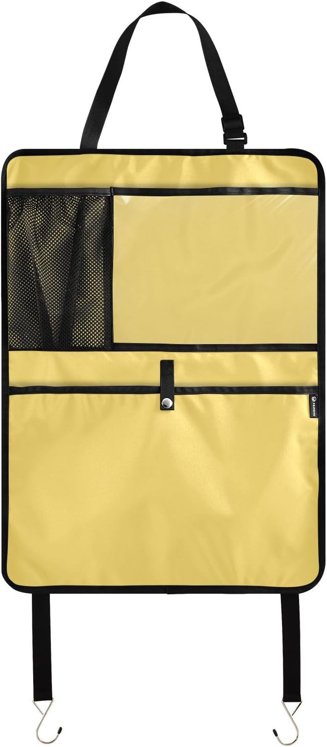 Lemon Yellow Car Seat Organizer for Kids Backseat Kick Mat with Adjustable Strap Seat Back Protectors for Car Vehicle SUV 2 Pcs
