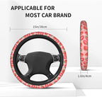 Cute Pink Strawberry Steering Wheel Cover Anti-Slip and Practical 14.5-15 Inch Universal Steering Wheel Cover with 2 Pieces Car Coasters Suitable for Men Women