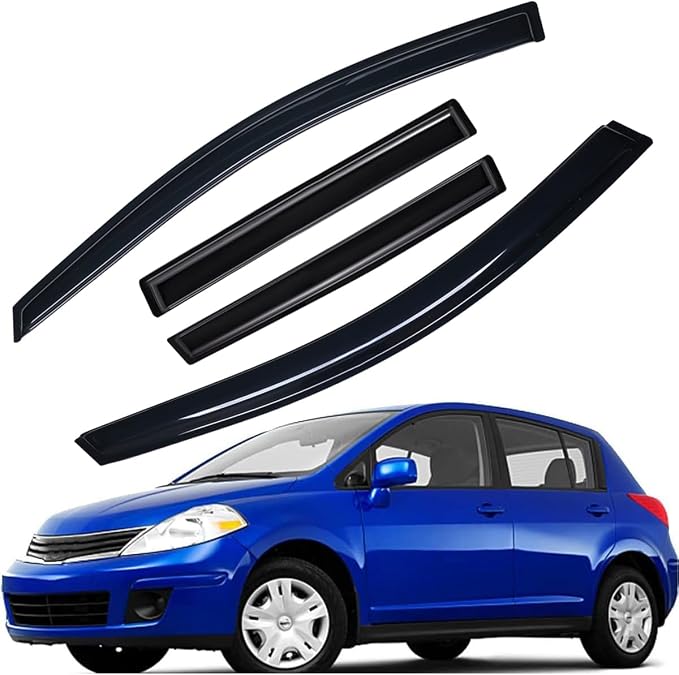 Extra Durable Outside-Mount Auto Vent Window Visor, Fits 2007-2012 Nissan Versa Hatchback, 2007-2011 Nissan Versa Sedan, UV Protection Rain Guard, Original Wind Deflector, Smoke, 4-Pcs