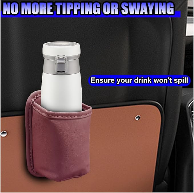 2PCS Large Cup Holder for Car Door - Clip On Vehicle Hanging Water Bottle Drink Holder Car Back Seat Pocket - Scratch-Resistant PU Leather Beverage Storage Organizer for Cars Trucks (Red)