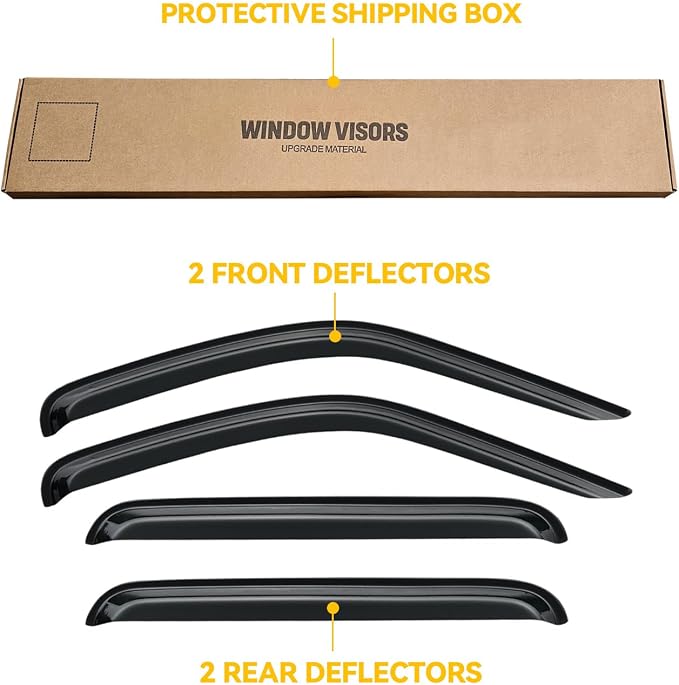 Window Visor for 2002-2007 Jeep Liberty (KJ), Out-Channel Rain Guards Shields Vent Deflector Shade Wind Dark Smoke 2003 2004 2005 2006 02 03 04 05 06 07, Outside-Mount, 4PCS