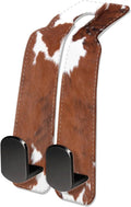 Car Seat Headrest Hook, Universal Leather Cute Hanger Holder Hook, Storage Organizer Interior Accessories for Purse Bags Handbag Brown White Cowhide
