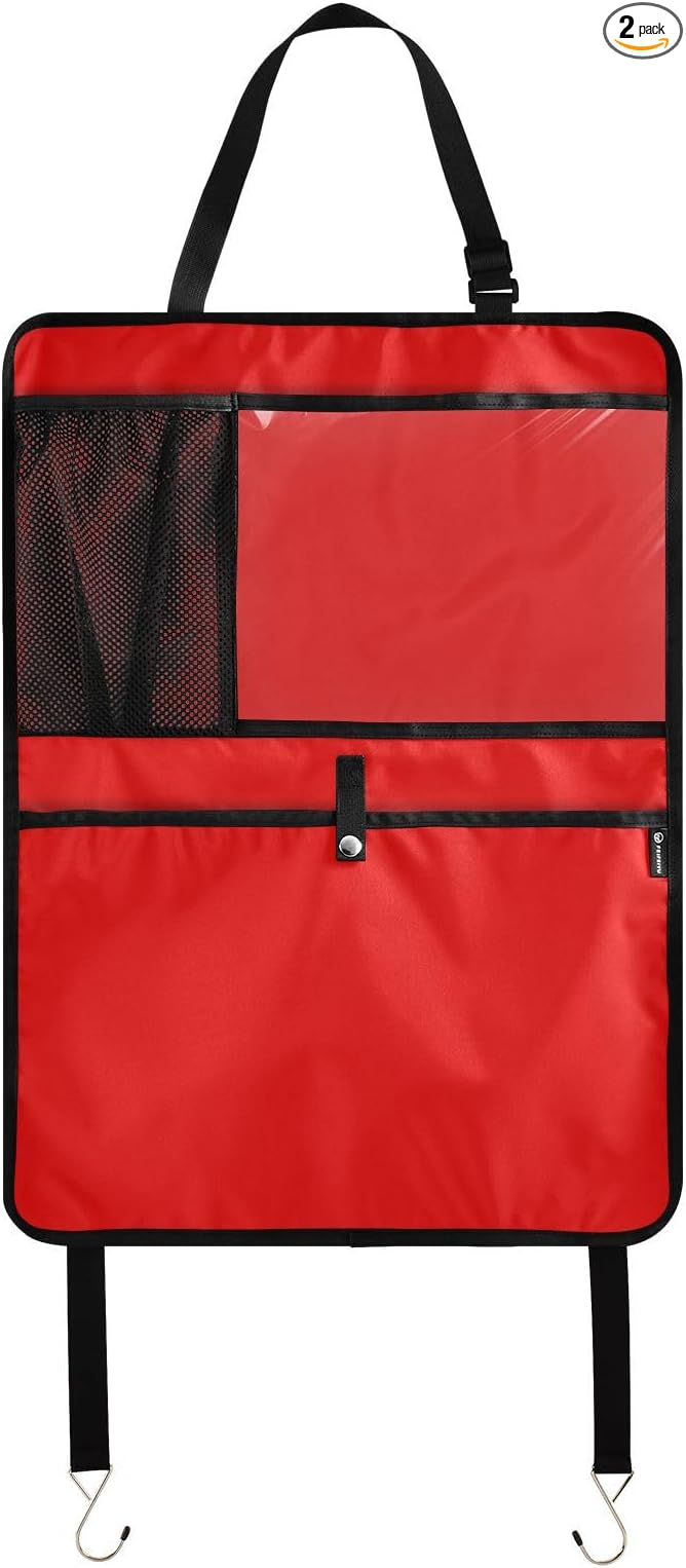Strong Red Seat Back Protector Car Kick Mat with Pocket, 2 Pack Back Seat Protector for Kids Feet