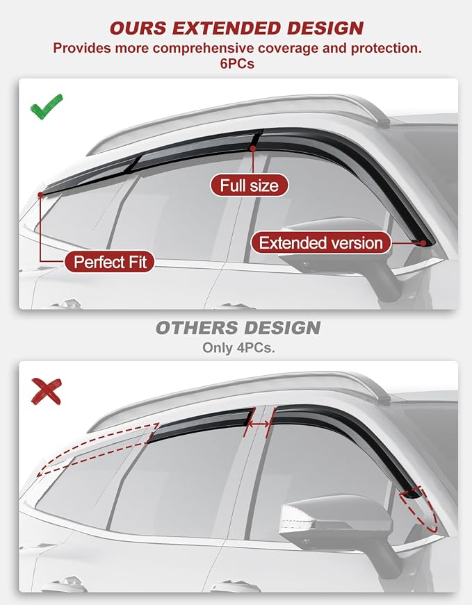 6pcs Outside-Mount Window Rain Guards Fit for Kia Sportage 2023 2024 2025 2026,Extra Durable Window Visors Wind Deflector Dark Smoke Vent Shades Car Tape-on 6-pcs with Thicker