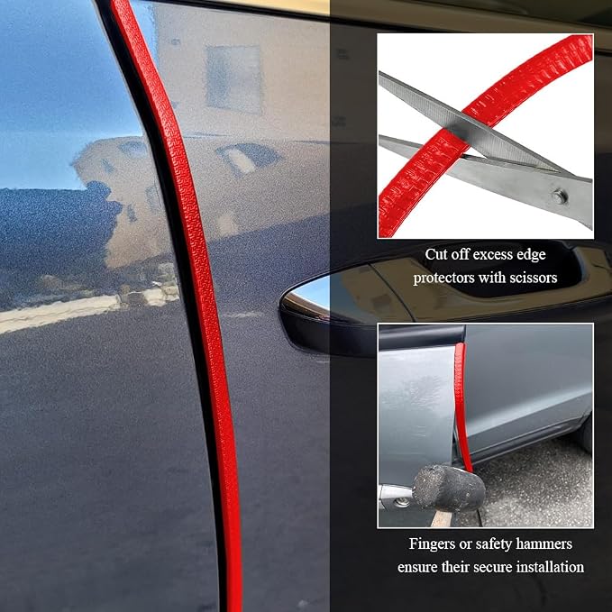 16.4Ft(5M) Car Door Edge Guards, Car Door Protector, U Shape Edge Trim Rubber Anti-Collision Seal Protector, No Glue Required Auto Entry Guard Seal Strips Fit for Trucks SUVs Sedans (Red)