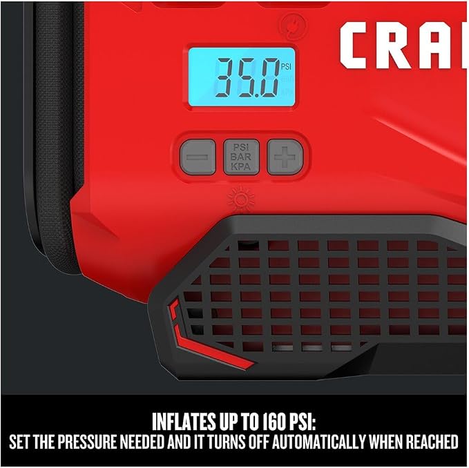 V20 Tire Inflator Portable Air Compressor, Car Air Pump, 3 Modes Tire Pump: Cordless, 120V Corded, and 12V Car Adapter, Battery Sold Separately (CMCE520B)