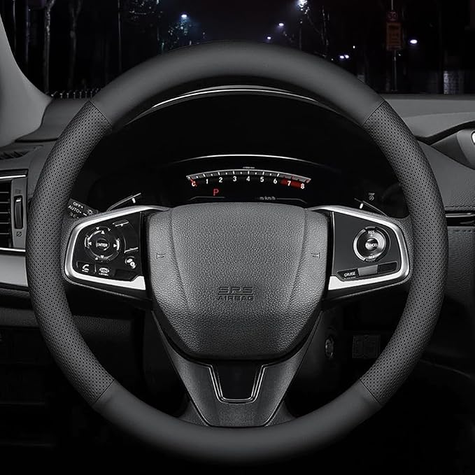 New Nappa Leather car Steering Wheel Cover, Anti-Slip, Safety, Soft, Breathable Full Surround Universal 15 inch Black