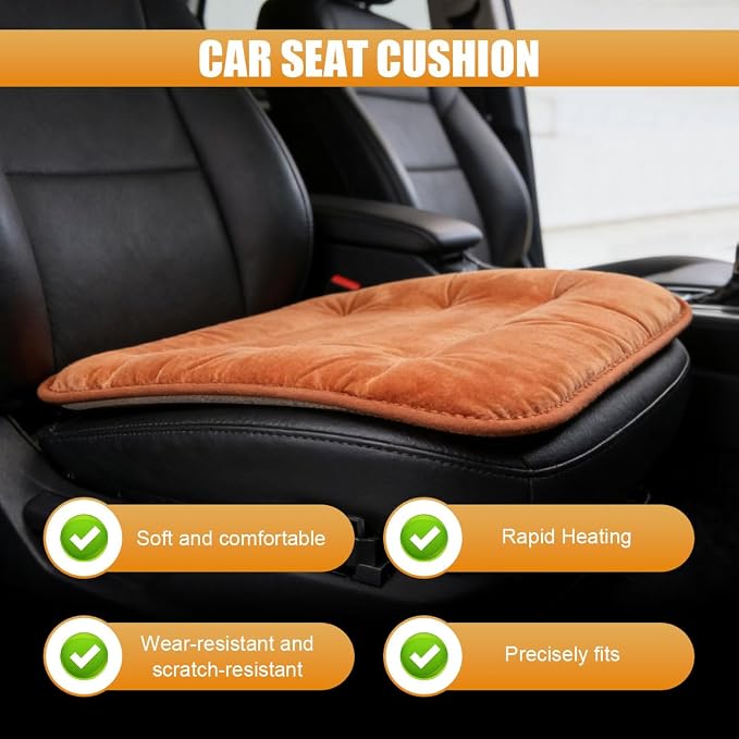Car Seat Cushion, Breathable Soft Auto Front Seats Protector Pad for Comfortable Driving, Warm Vehicle Interior Driver Seat Non-Slip Decorative Accessory for Most Cars(Orange)