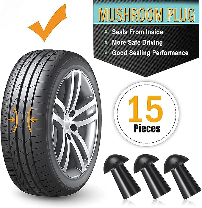 Replacement Mushroom Plugs for tubeless Tire Puncture Repair kit - for Cars, Motorcycles- Spare Plugs (15 Plugs)
