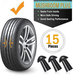 Replacement Mushroom Plugs for tubeless Tire Puncture Repair kit - for Cars, Motorcycles- Spare Plugs (15 Plugs)