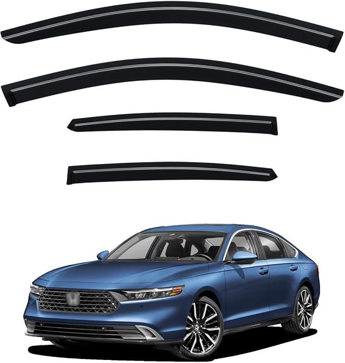 Rain Guards for Honda Accord 2023-2026, Out-Channel Window Visor Shields Vent Deflector Shade Wind Dark Smoke 2024 23 24 25, Tape-On Outside-Mount, 4PCS