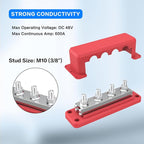 600A Bus Bar 12V Heavy Duty Waterproof Power Distribution Block with 4 x M10(3/8") Terminal Studs Marine Bus Bar with Cover Battery Terminal Block for Car RV Marine Boat - Positive & Negative
