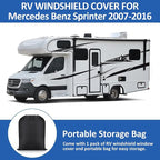 RV Windshield Cover for Class B Dodge Merce-des Benz Sprinter 2007-2016 Motorhome, RV Windshield Window Snow Cover for Front Window Sunshade Cover, RV Accessories with Mirror Cutouts Silver