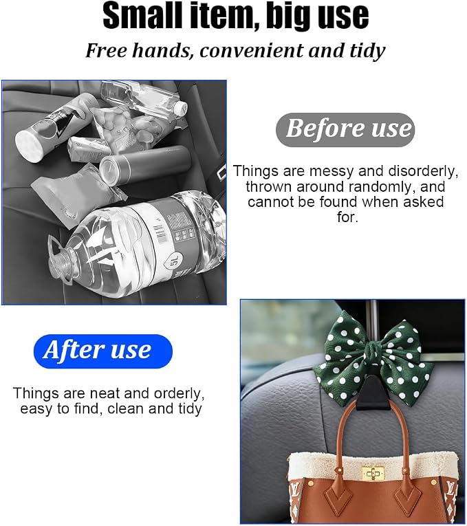 2PCS Car Seat Headrest Hook, Cute Bow Backseat Hanger Holder for Purse Bag Handbag Coat, Auto Interior Seat Back Grocery Storage Organizer Hook, Universal for Vehicles (Green Polka Dots)