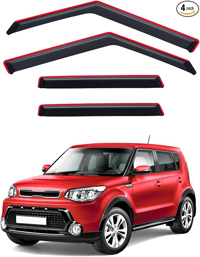 in-Channel Rain Guards for 2014-2019 Kia Soul, Window Visor Shields Vent Deflector Shade Wind Dark Smoke 2015 2016 2017 14 15 16 17 18 19, Tape-On Inside-Mount, 4PCS