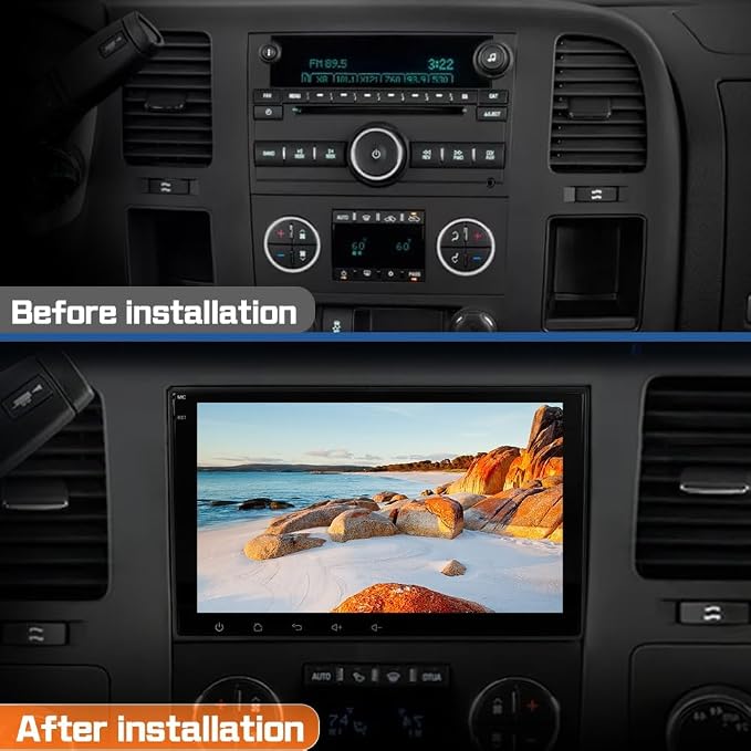 4Core 64GB ROM Car Radio Stereo for Chevy Silverado Tahoe GMC Sierra Yukon 2007-2013, 8 Inch IPS Touch Screen with CarPlay Android Auto Bluetooth GPS Navigation Backup Camera