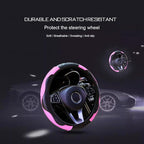 Ultra Fine Carbon Fiber Leather Steering Wheel Cover, Anti Slip and Sun Protective Protect the Steering Wheel, Easy to Install,Universal of 14.5"-15" (Pink)
