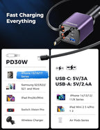 [Upgraded] 6 in 1 Retractable Car Charger, Smaller Fast Car Phone Charger 99W with Cord, USB C and iPhone Car Charger Adapter, Compatible iPhone 17/17 Pro Max/16/15/14/13/12/11, Sumsung