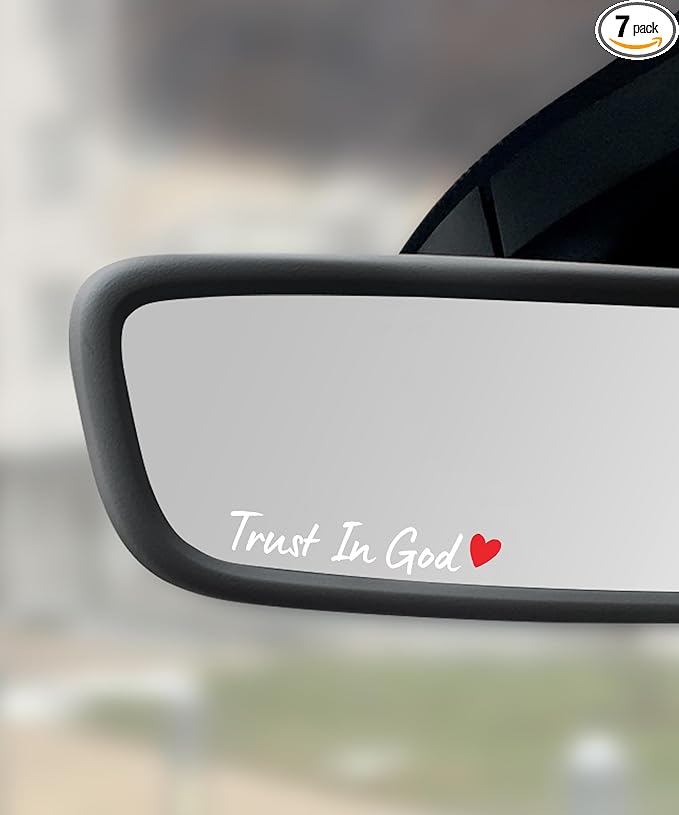 SCUARI 4PCS Car Stickers,Cars Decals,Car Accessories Trust in God Rearview Mirror Sticker,Auto Stickers and Decals,Auto Decals for Women,Trust in God Mirror Decoration,Fits Most Vehicles (White&Red)