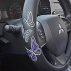 GripGrab Comfort Grip - Purple & Green Butterflies on Black Synthetic Leather Steering Wheel Cover 15 inch