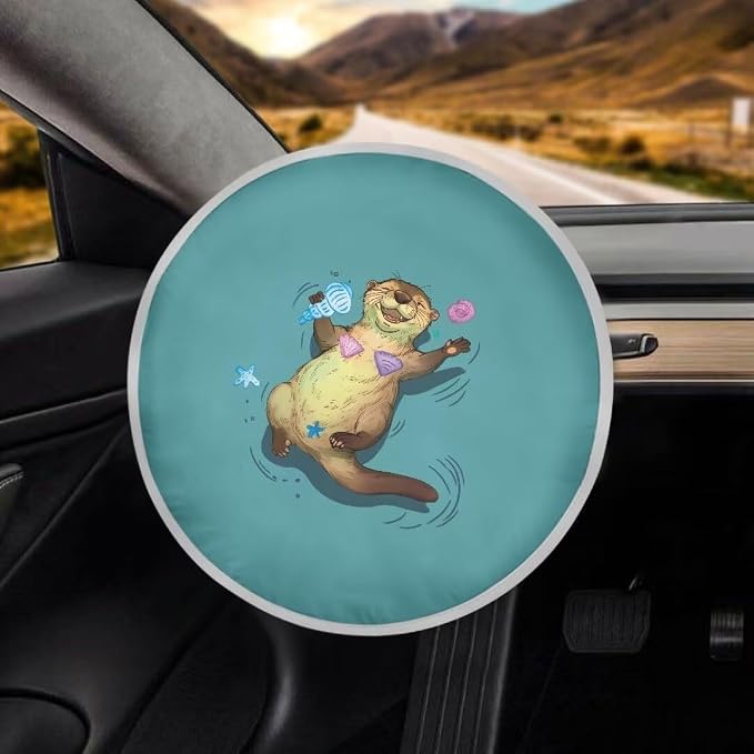Otter Steering Wheel Sun Shade Cover Steering Wheel Sun Foil Anti-Heat Aluminum Steering Wheel Cover Steering Wheel Sun Heat Shield for SUV Truck Van