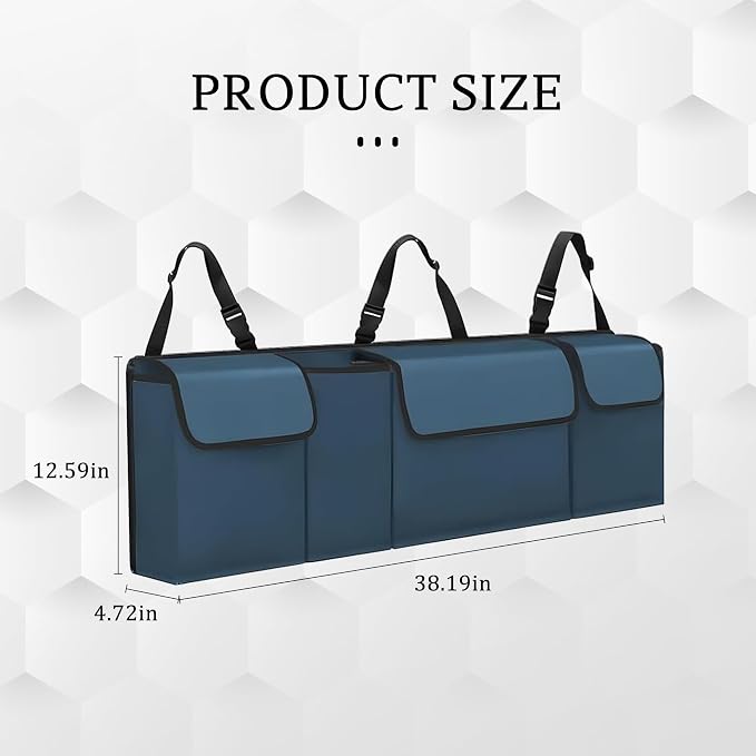 Car Trunk Organizer, Waterproof Collapsible Cargo Bag with 4 Pockets,Backseat Hanging Large Storage with Adjustable Straps, Sturdy Space Saver Frees Trunk Floor for SUV, Truck (Blue)