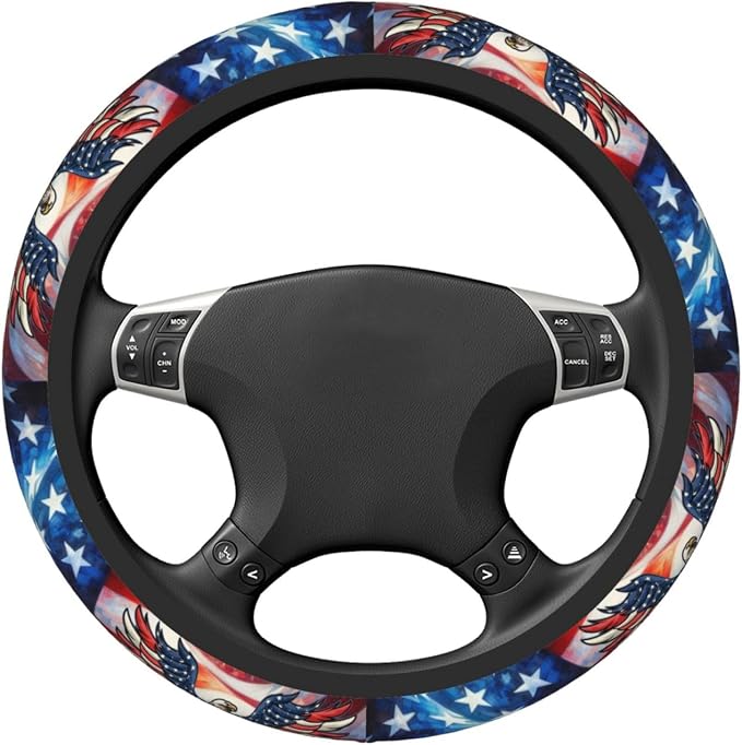 American Flag Neoprene Steering Wheel Cover Anti-Slip Elastic Eagle Pattern Steering Wheel Protector 15in Universal Car Accessories Fit Cars, SUVs, Auto