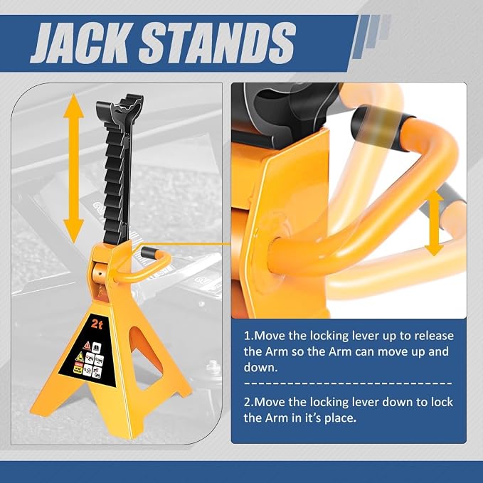 2 Ton Floor Jack with Jack Stands, Heavy Duty Steel Hydraulic Racing Floor Jack with Single Piston Quick Lift Pump, Hydraulic Trolley Service Car Jack, Orange
