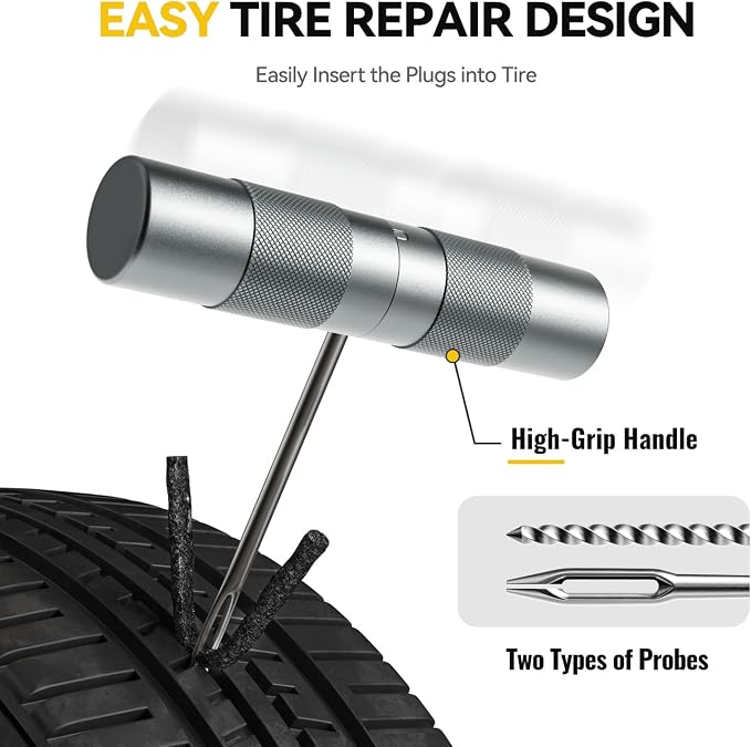 Compact Tire Repair Kit with Plugs Fix Punctures & Plug Flats with Ease - Capsule Style Flat Tire Puncture Repair Kit for Motorcycle, Car, ATV, UTV, Mountain Bike, Etc