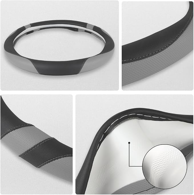 Customized Auto Car Steering Wheel Cover for Ford F-150, F-250, F-350, Expedition (Black+Gray)