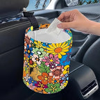Portable Reusable Waterproof Car Trash Bin, Multipurpose Vehicle Organizer, Road Trip Essentials (Flower Bush)