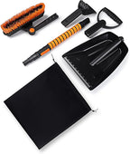 ABS Aluminum 41" Snow Brush Ice Scraper with Snow Shovel 4-in1, Foam Grip, Orange Black, Extendable Handle, 180° Pivoting Head w/Wiper Blade, for Car Truck SUV Winter Christmas Home Use