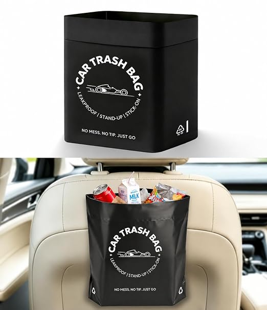 Disposable Car Trash Bags, 20 Count Stand-Up & Stick-On Car Garbage Bags, 2 Gallon Leakproof Odor Seal Heavy Duty Car Trash Can Alternative for Car SUV Truck