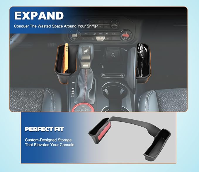 3 PCS Trunk Organizers for 2025 2026 Ford Bronco 4 Doors Automatic Transmission ONLY with Center Console Organizer, Door Handle Storage, Gear Shift Organzier (Not for Sport&2Door)