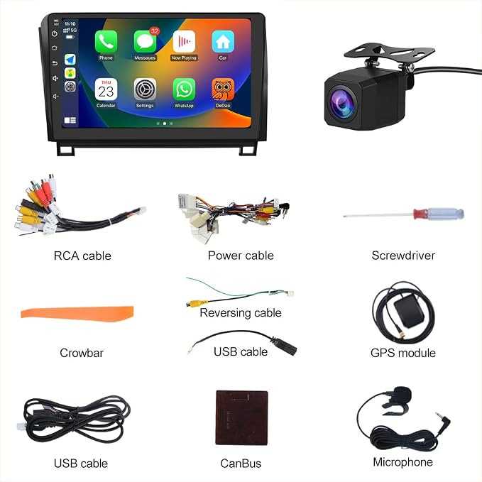 Car Stereo for Toyota Tundra 2007-2013 & Sequoia 2008-2018, Android 13 2GB+64GB 10.1 Inch Touch Screen with CarPlay & Android Auto, Bluetooth, WiFi, FM/AM Radio, Backup Camera