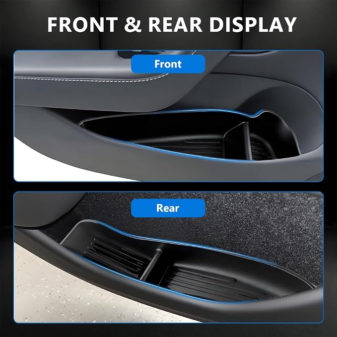 4 PCS Door Side Storage Box Compatible with 2025 2026 TES-la Model Y Juniper, [Durable & Sturdy] TPE Door Side Pocket Organizer Tray, Front & Rear Side Organizer Tray Protector Liner Black